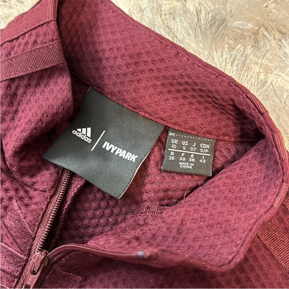 Adidas × IVY PARK Long Sleeve Front Zip Bodycon Asymmetric Mini Dress Maroon S - Picture 4 of 12